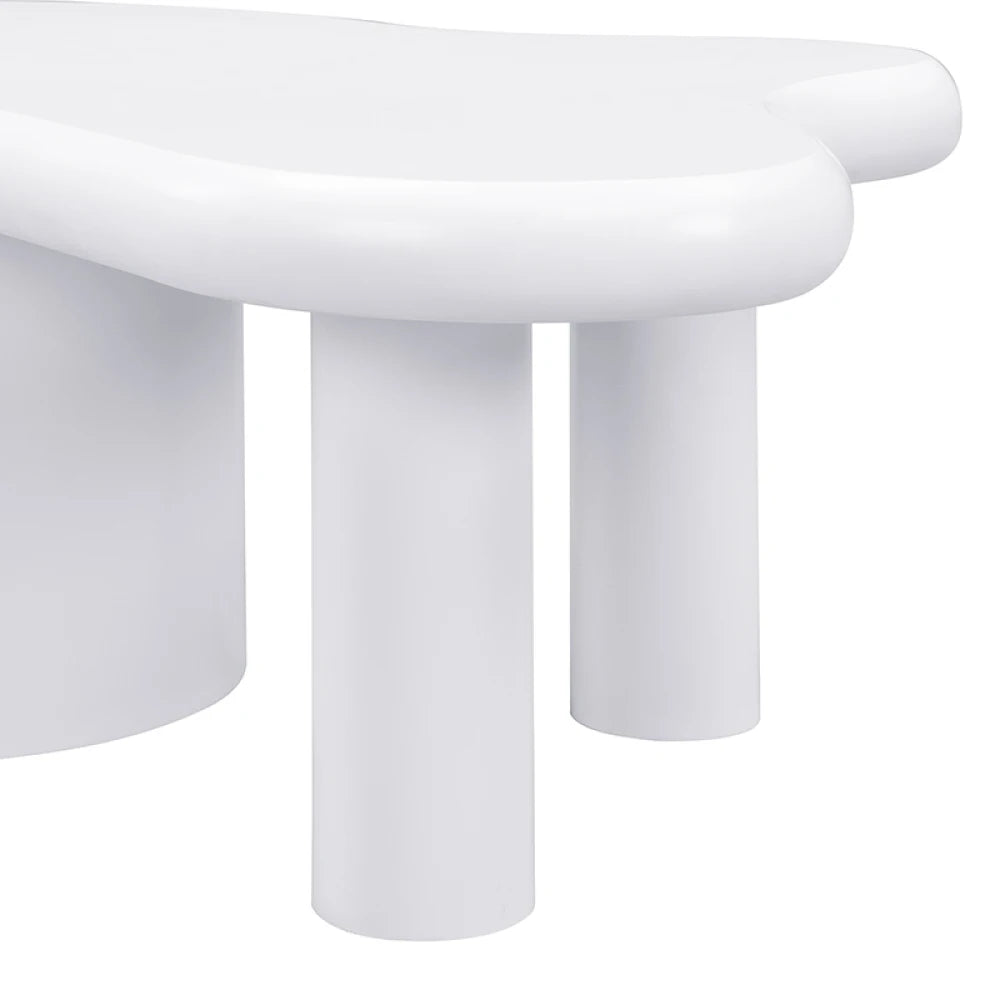 Table Basse Blanche Forme Irrégulière PINGGO avec 2 Tiroirs – Design Original Gain de Place