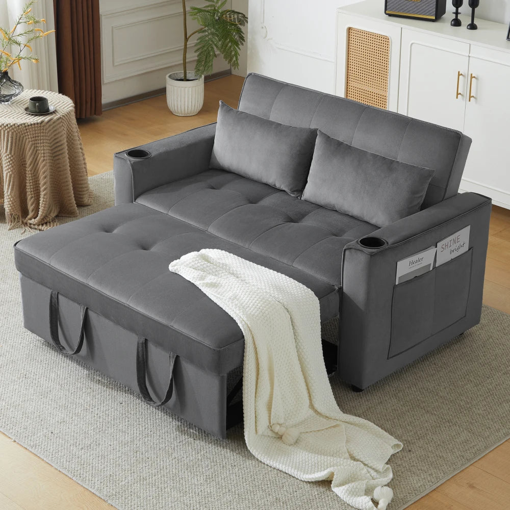 Canapé Convertible Pliable en L avec Porte-Gobelets & Coussins – Confort au Quotidien