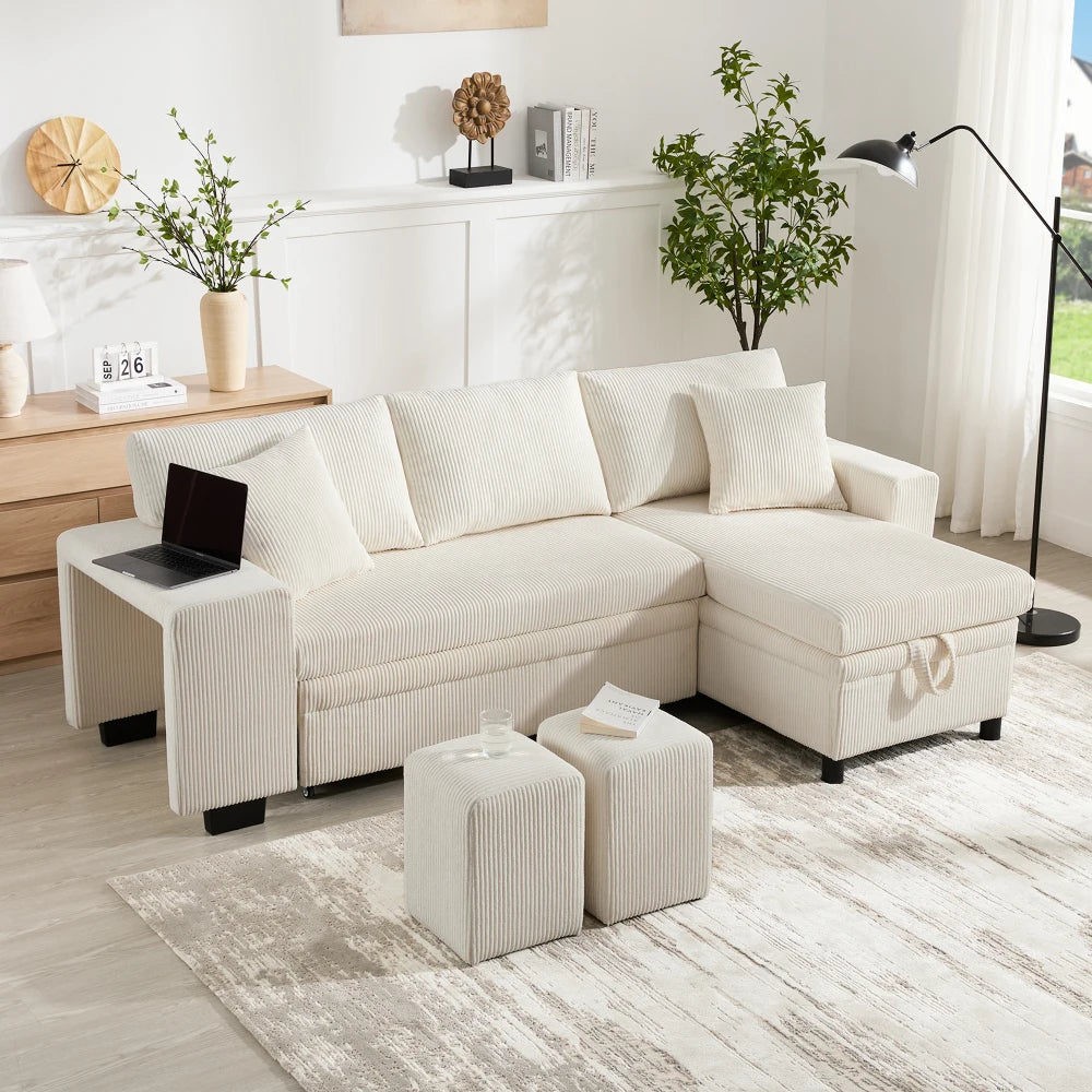 Canapé d'Angle Convertible PINGGO 3 Places avec USB & Étagères Latérales – Fonctionnel & Confortable