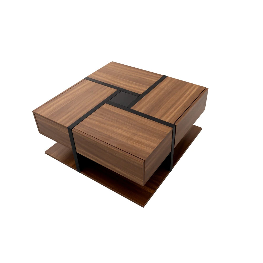 Table Basse 78x78cm – 4 Tiroirs pour un Rangement Généreux