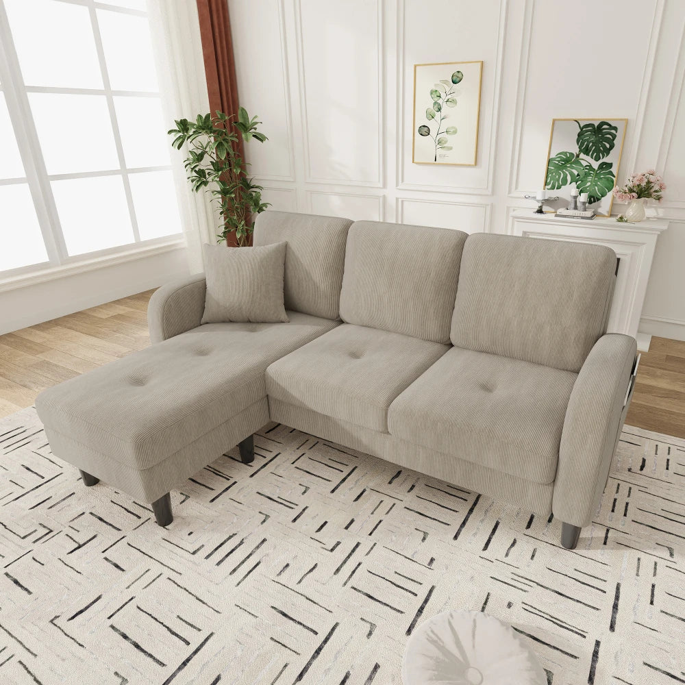 Canapé d'Angle Ye avec Méridienne Lin Coton 166x118cm – Confort Respirant & Modulaire