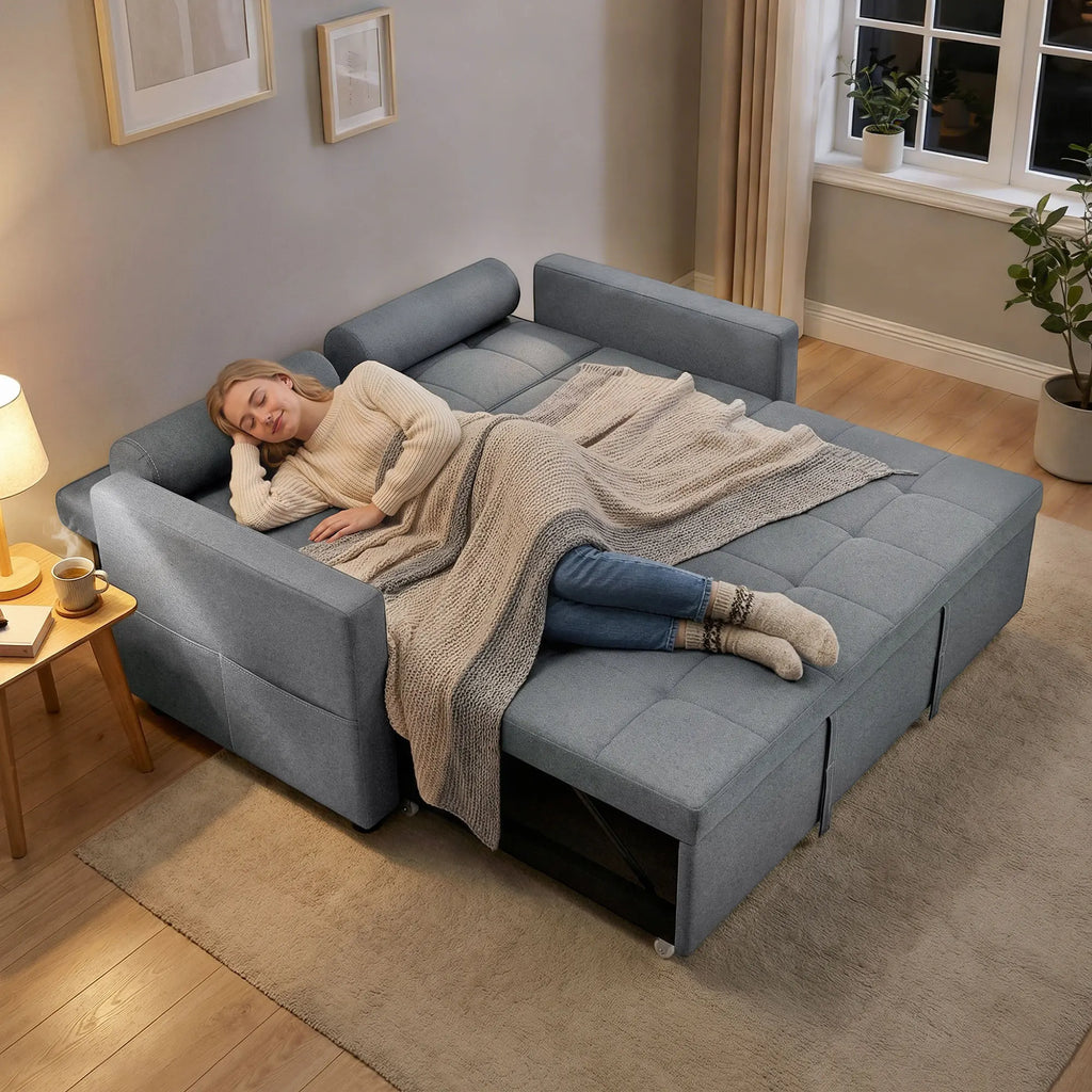Canapé Convertible HOMCOM 3-en-1 avec Double Lit Gigogne – Confort Familial 2 Places Gris