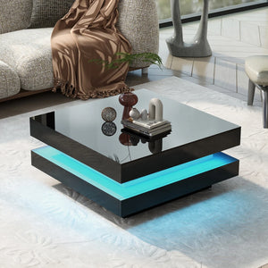 Table Basse Carrée Noire LED Multicolores 70x70cm – Ambiance Moderne pour le Salon