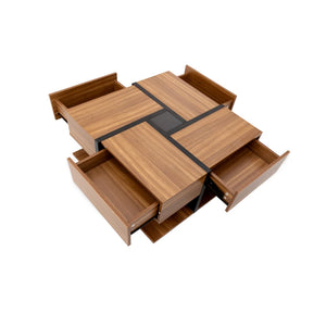 Table Basse 78x78cm – 4 Tiroirs pour un Rangement Généreux