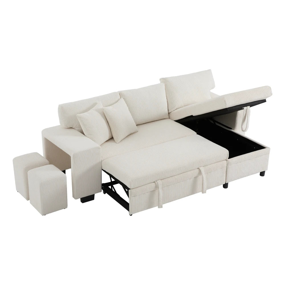 Canapé d'Angle Convertible PINGGO 3 Places avec USB & Étagères Latérales – Fonctionnel & Confortable