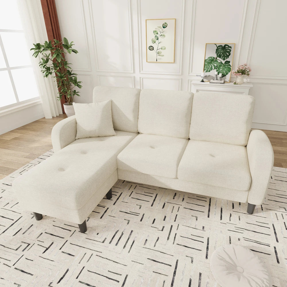 Canapé d'Angle Ye avec Méridienne Lin Coton 166x118cm – Confort Respirant & Modulaire