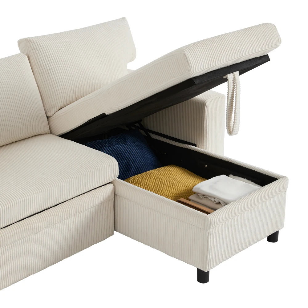 Canapé d'Angle Convertible PINGGO 3 Places avec USB & Étagères Latérales – Fonctionnel & Confortable