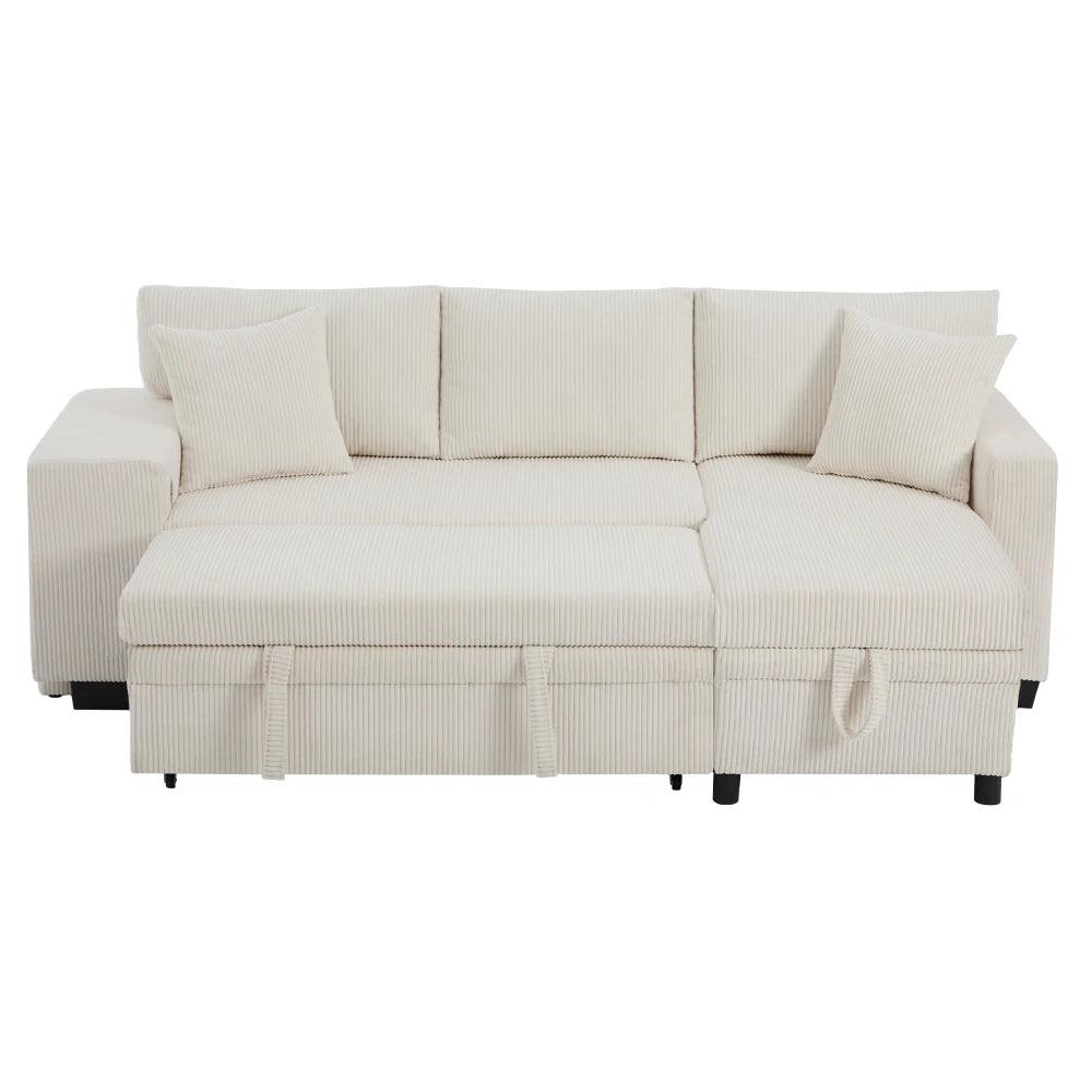 Canapé d'Angle Convertible PINGGO 3 Places avec USB & Étagères Latérales – Fonctionnel & Confortable
