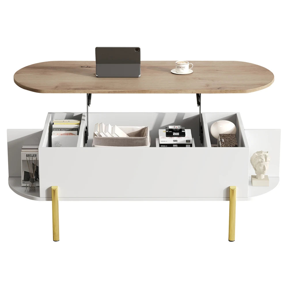 Table Basse Ajustable en Hauteur 120x50cm avec 7 Espaces de Rangement – Praticité Familiale