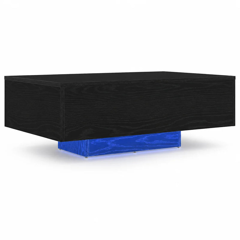 Table Basse LED Bois Massif Chêne Noir 85x55cm – Élégance Naturelle et Lumineuse