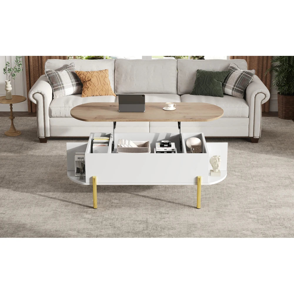 Table Basse Ajustable en Hauteur 120x50cm avec 7 Espaces de Rangement – Praticité Familiale