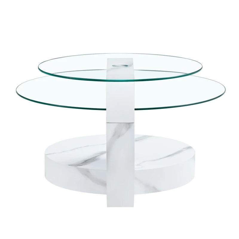 Table Basse Verre Sécurisé Multi-Niveaux Effet Marbre Blanc – Design Minimaliste Élégant