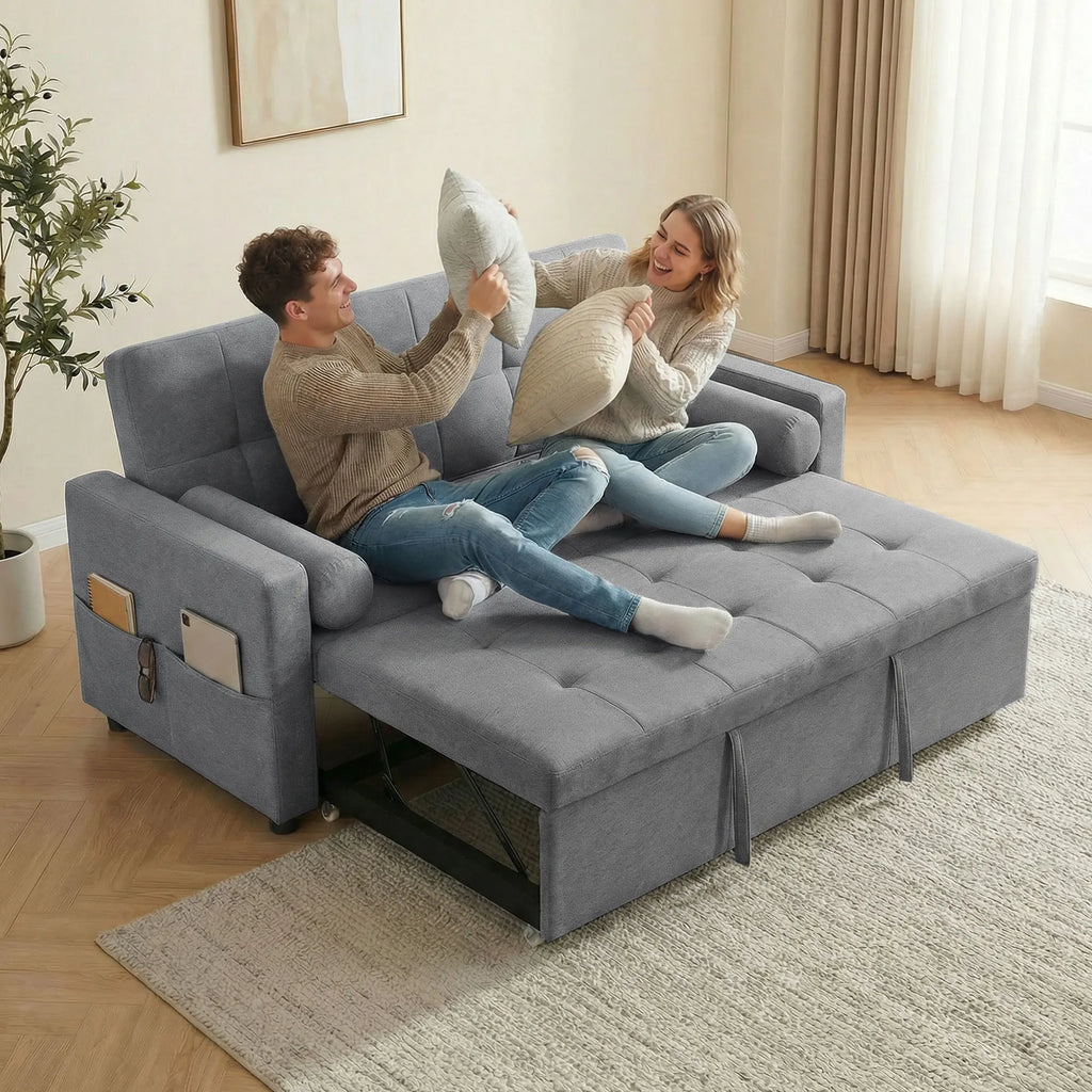 Canapé Convertible HOMCOM 3-en-1 avec Double Lit Gigogne – Confort Familial 2 Places Gris