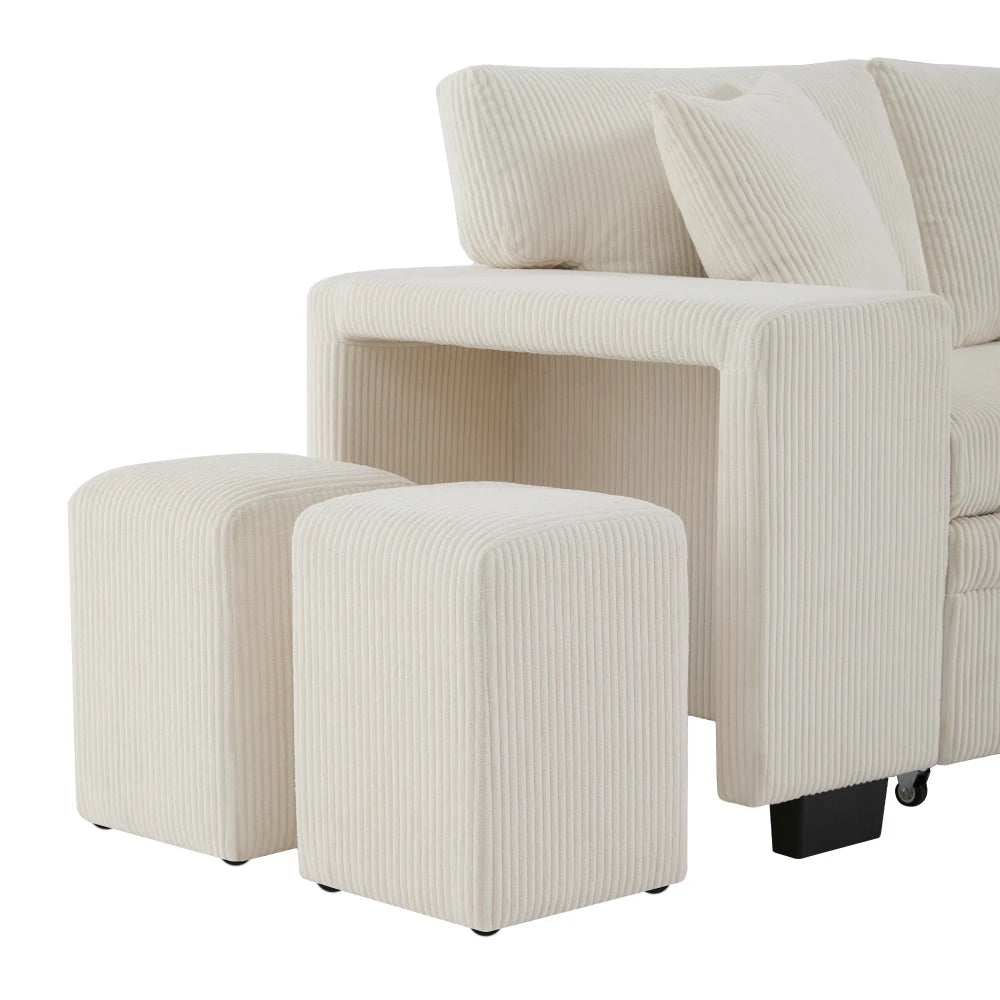 Canapé d'Angle Convertible PINGGO 3 Places avec USB & Étagères Latérales – Fonctionnel & Confortable
