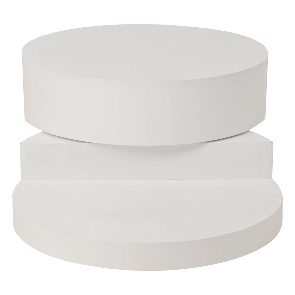 Table Basse Ronde Blanche Pivotante 360° avec LED – Design Cylindrique Moderne 70x70cm