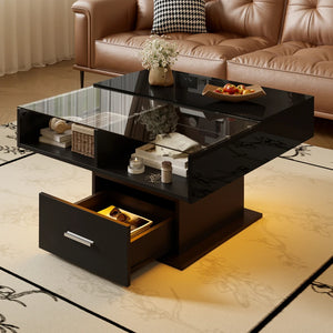 Table Basse Relevable Laquée LED – Hauteur Ajustable pour Repas et Télétravail
