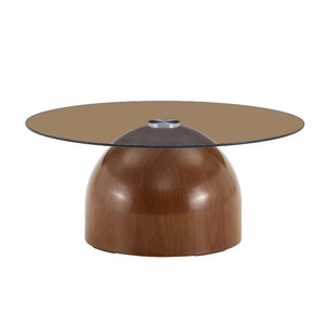 Table Basse Ronde Verre Trempé Base Noyer Ø70cm – Élégance Naturelle pour le Salon
