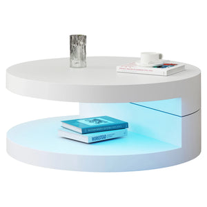 Table Basse Ronde Blanche Pivotante 360° 70x70cm – Design Moderne avec LED