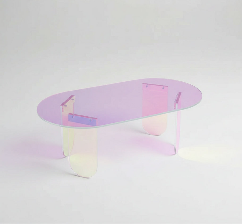 Table Basse Acrylique Transparente Irisée – Légère et Idéale pour Petit Salon