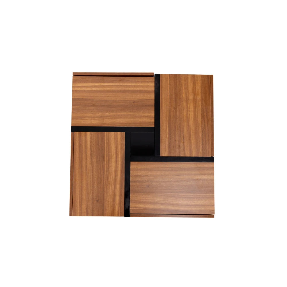 Table Basse PINGGO 78x78cm avec 4 Tiroirs – Design Graphique & Rangement Généreux