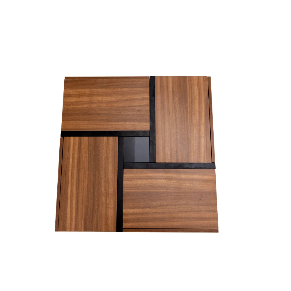 Table Basse PINGGO 78x78cm avec 4 Tiroirs – Design Graphique & Rangement Généreux