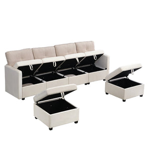 Canapé Modulaire en U Velours – Rangement Intégré pour un Salon Optimisé
