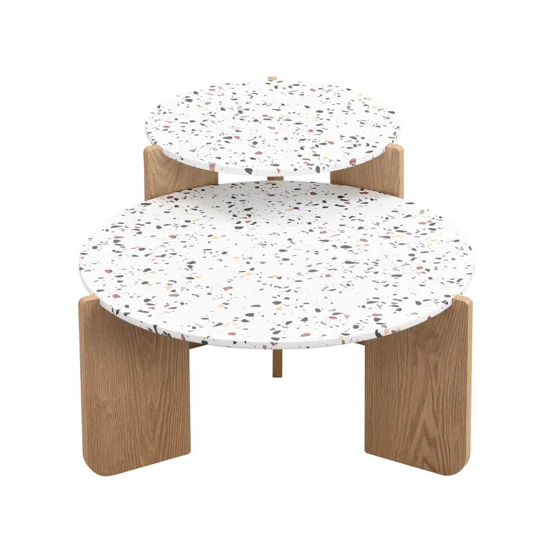 Set de 2 Tables Basses Pliantes Beige – Pratiques pour Salon, Balcon & Terrasse