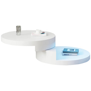 Table Basse Ronde Blanche Pivotante 360° 70x70cm – Design Moderne avec LED