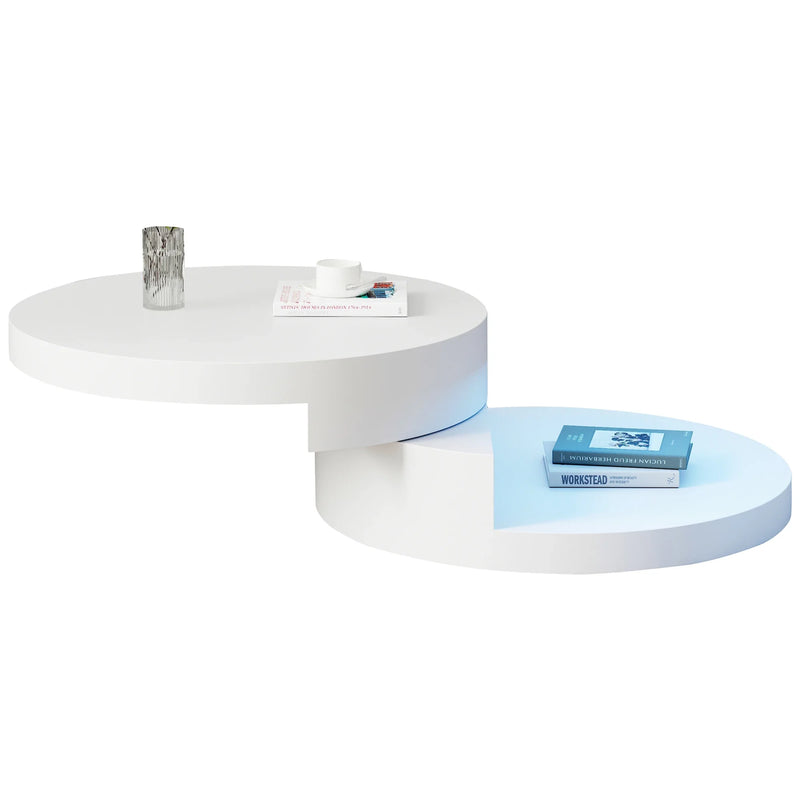 Table Basse Ronde Blanche Pivotante 360° 70x70cm – Design Moderne avec LED