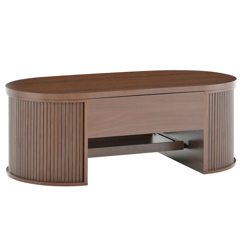 Table Basse Relevable en Bois Courbé avec Étagère Coulissante – Design Chaleureux Multifonction