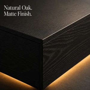 Table Basse LED Bois Massif Chêne Noir 85x55cm – Élégance Naturelle et Lumineuse