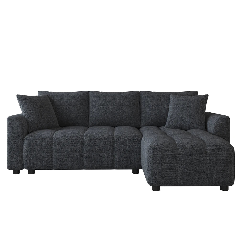 Canapé d'Angle Convertible en L Chenille avec 2 Coussins Décoratifs – Confort Élégant Salon