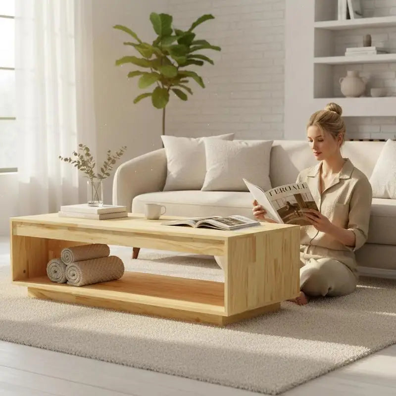 Table Basse en Pin Massif 110x50cm – Bois Naturel, Style Intemporel