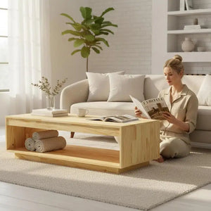 Table Basse en Pin Massif 110x50cm – Bois Naturel, Style Intemporel