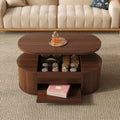 Table Basse Relevable en Bois Courbé avec Étagère Coulissante – Design Chaleureux Multifonction