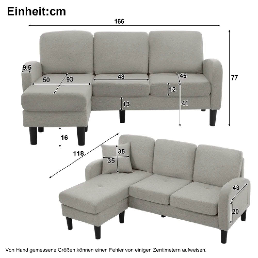 Canapé d'Angle Ye avec Méridienne Lin Coton 166x118cm – Confort Respirant & Modulaire