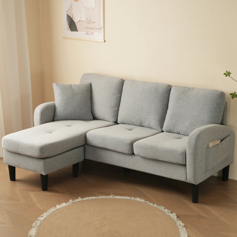Canapé d'Angle avec Méridienne Lin Coton 166x118cm – Confort Respirant au Quotidien