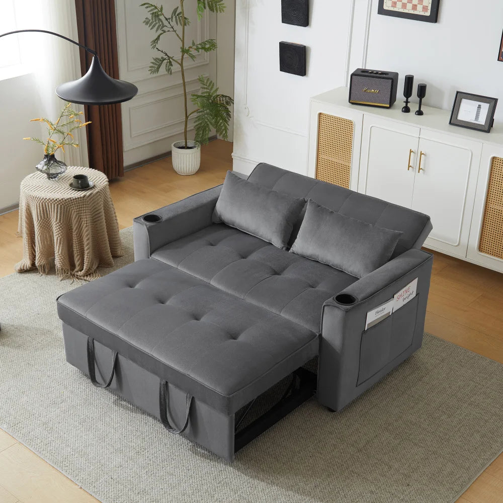 Canapé Convertible Pliable en L avec Porte-Gobelets & Coussins – Confort au Quotidien