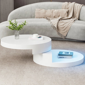 Table Basse Ronde Blanche Pivotante 360° 70x70cm – Design Moderne avec LED