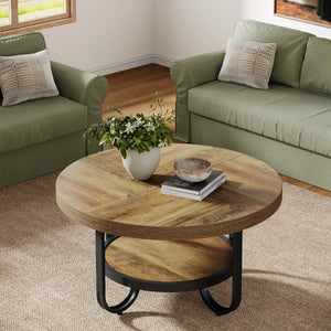 Table Basse Ronde 2 Niveaux – Rangement Pratique, Pieds Métal Incurvés