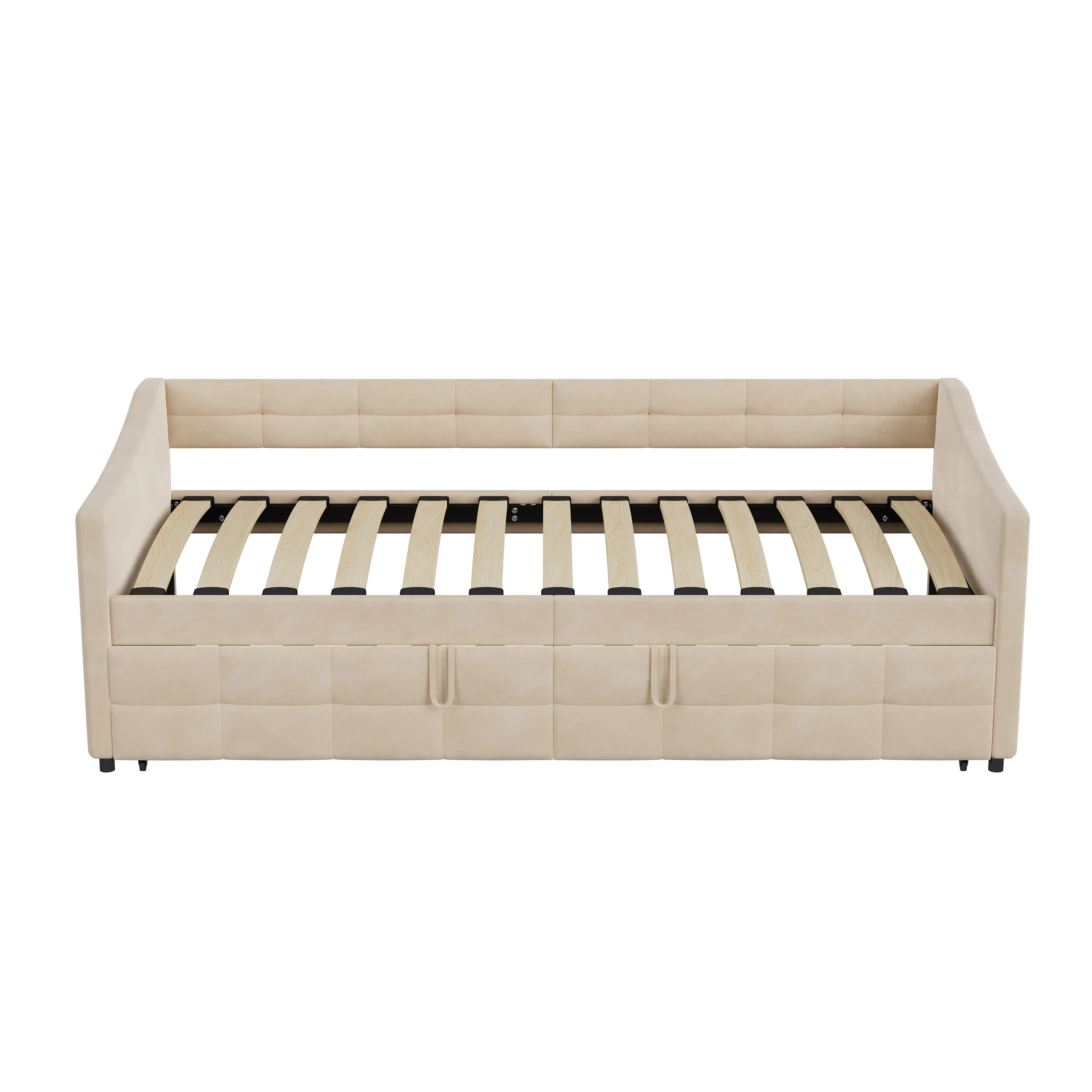 Canapé-Lit Superaly Velours Crème 90x200cm avec Rangement – Design Nordique Minimaliste