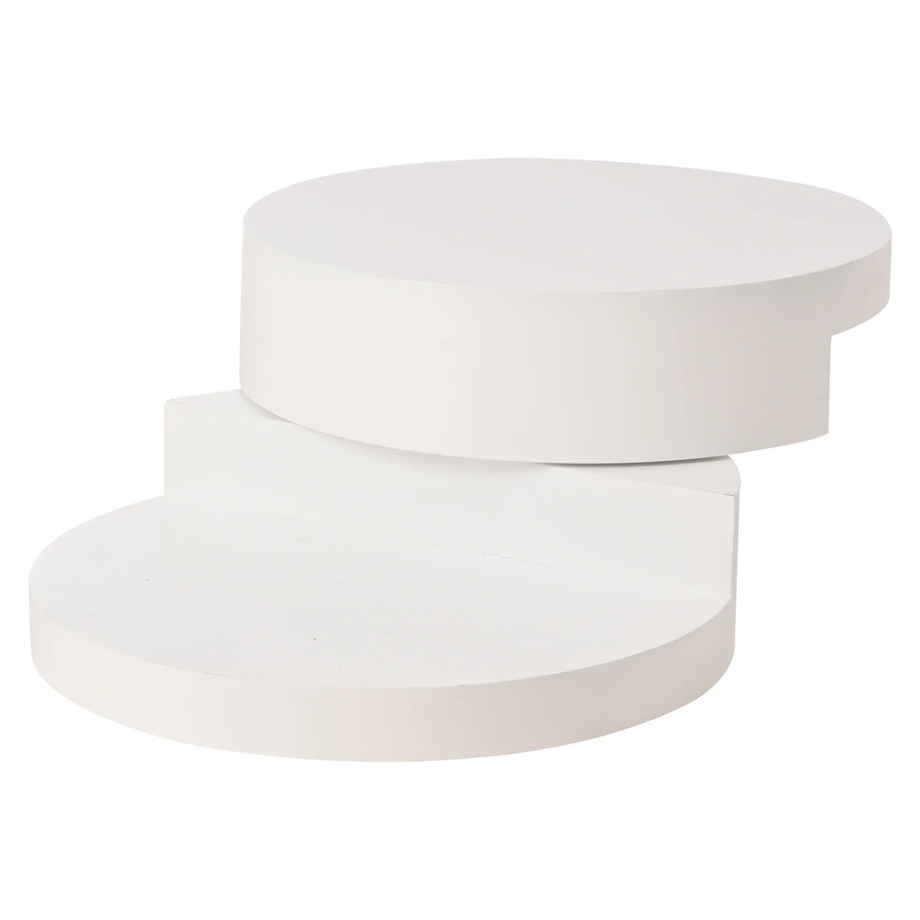 Table Basse Ronde Blanche Pivotante 360° avec LED – Design Cylindrique Moderne 70x70cm