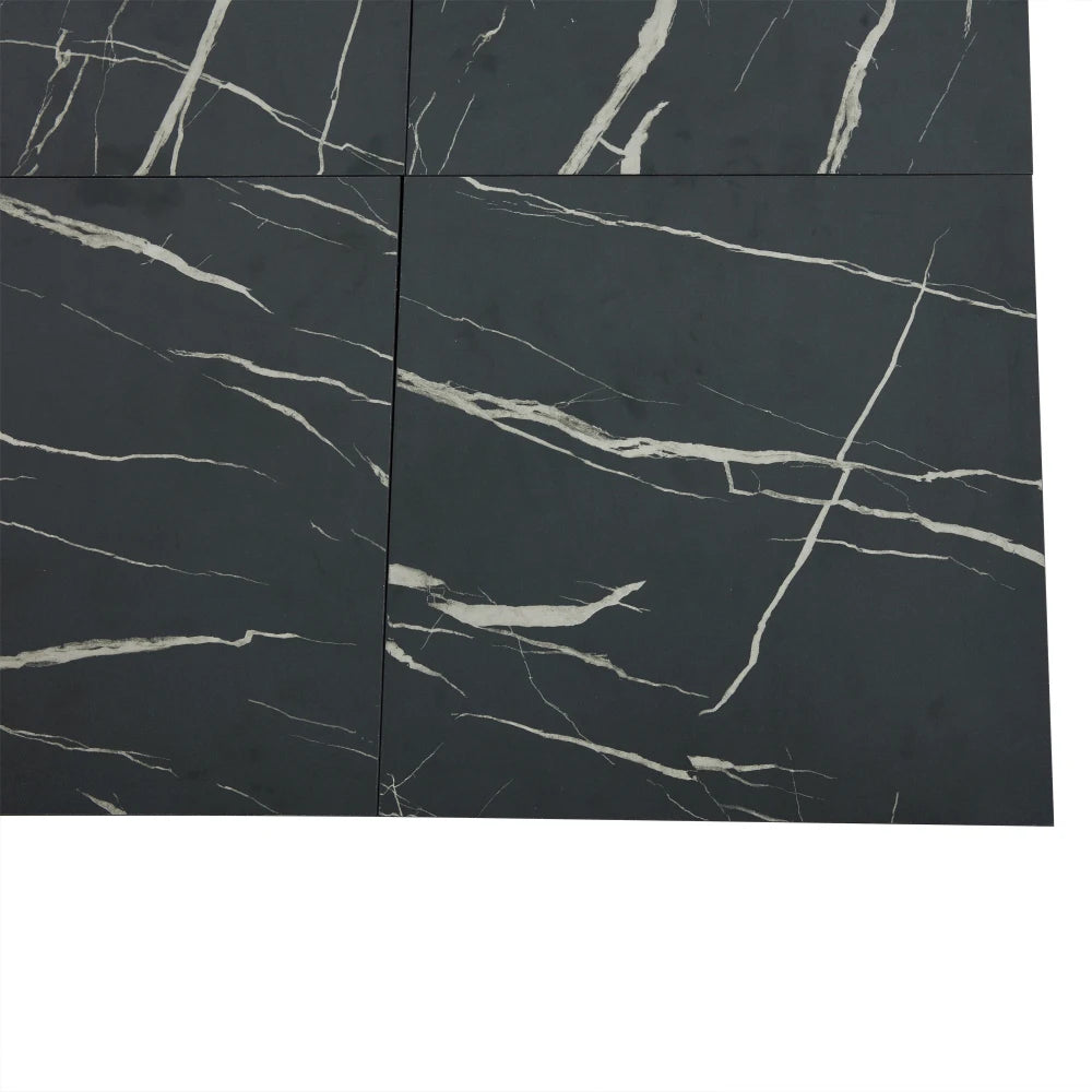 Table Basse Carrée Noire 90x90cm à 4 Tiroirs – Plateau Coulissant, Design Marbré Chic