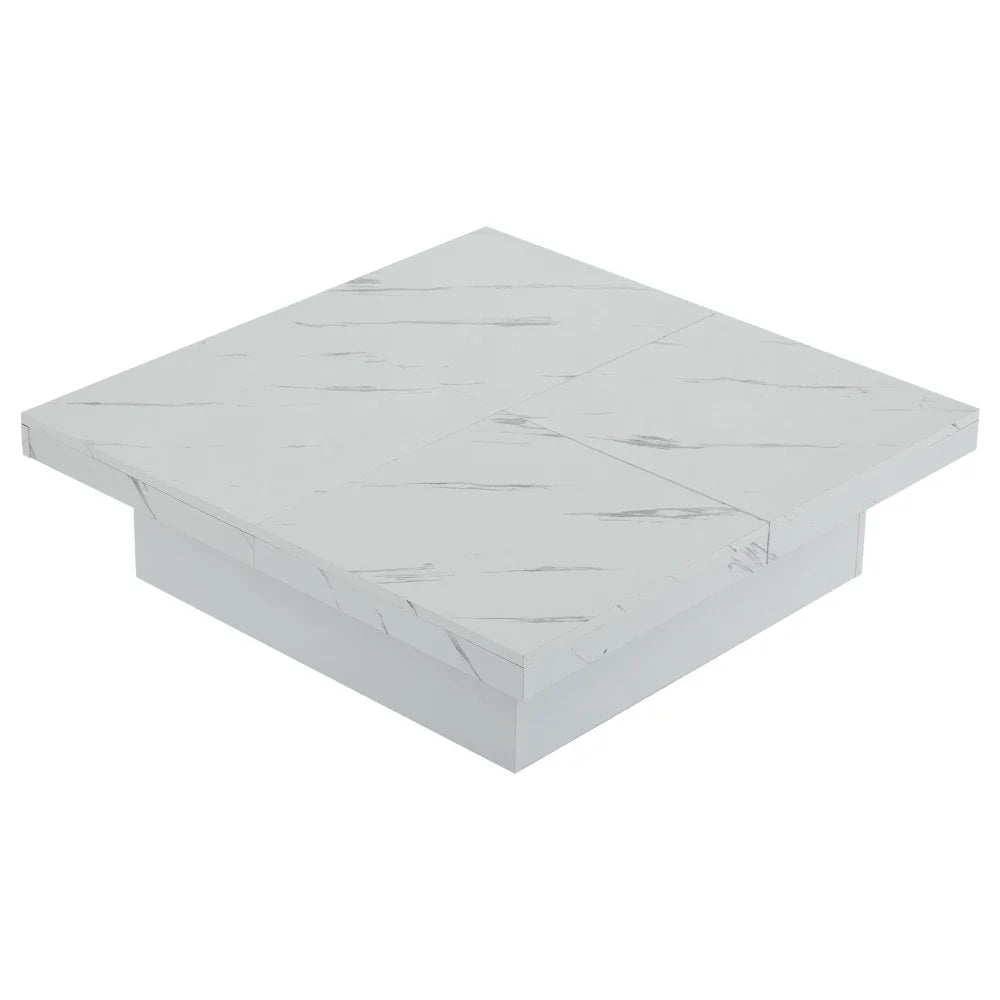Table Basse Carrée Noire 90x90cm à 4 Tiroirs – Plateau Coulissant, Design Marbré Chic