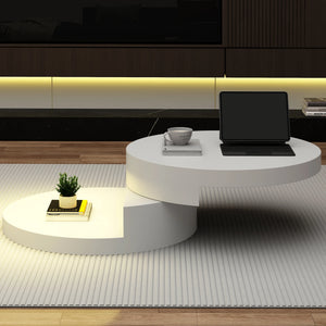 Table Basse Ronde Blanche Pivotante 360° 70x70cm – Design Moderne avec LED