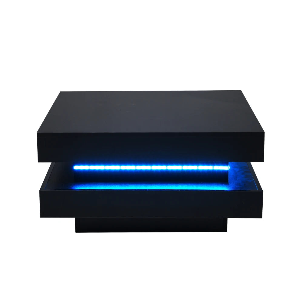 Table Basse Carrée Noire LED Multicolores 70x70cm – Design Moderne pour Salon Contemporain