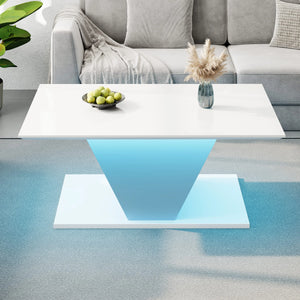 Table Basse Design Blanc Brillant Forme en V avec LED – Pièce Sculpturale pour le Salon