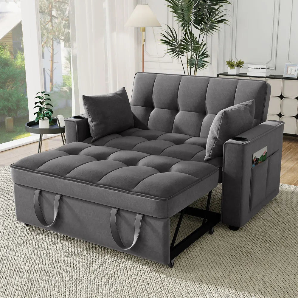 Canapé Convertible Pliable en L avec Porte-Gobelets & Coussins – Confort au Quotidien