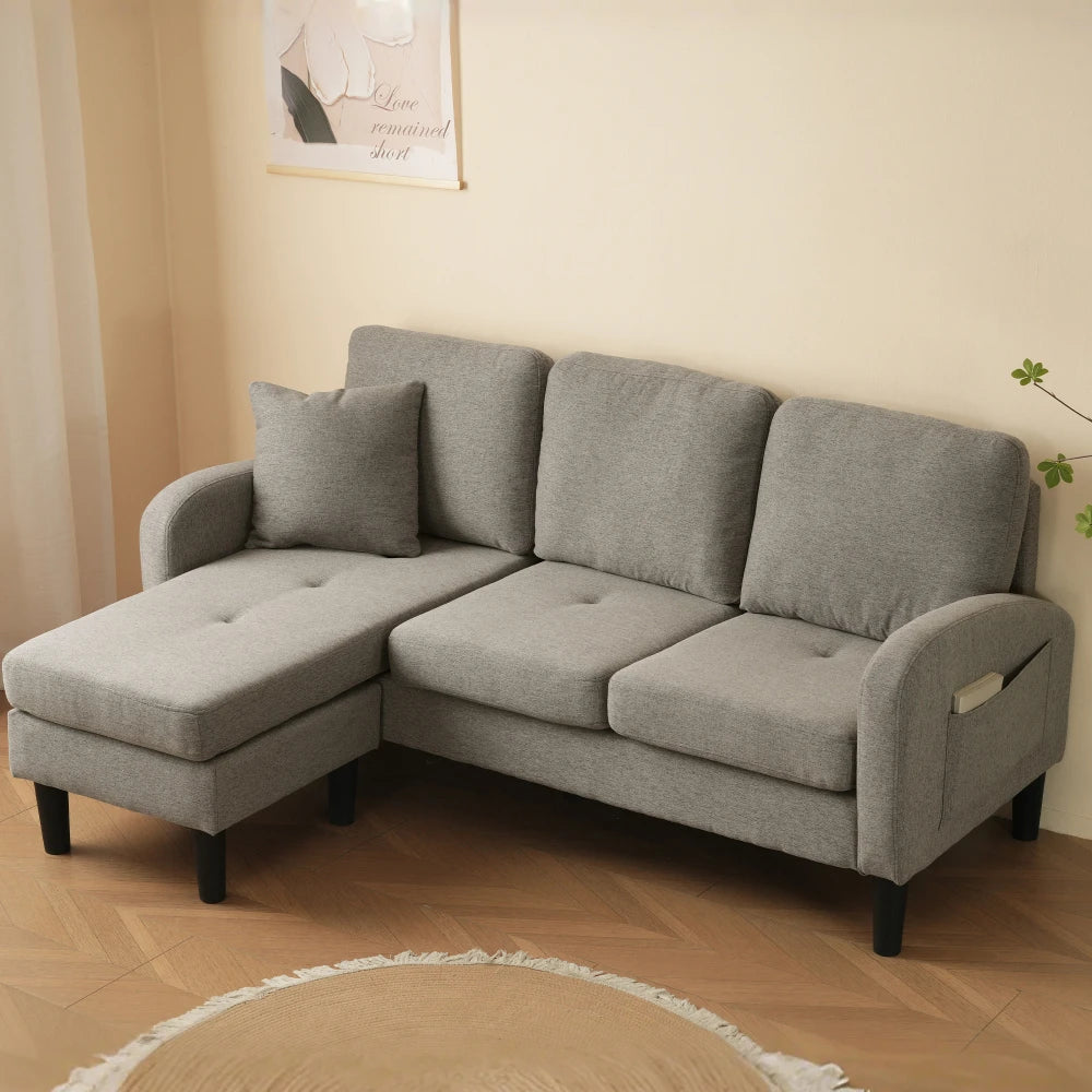 Canapé d'Angle Ye avec Méridienne Lin Coton 166x118cm – Confort Respirant & Modulaire