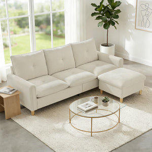 Canapé 3 Places Lin Crème – Angle Ajustable & Rangement Intégré